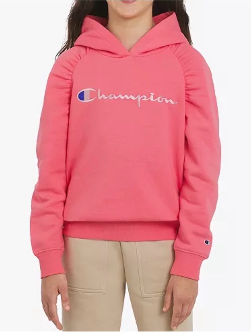 Champion Kids Coral Pink Hoodie with Script Logo